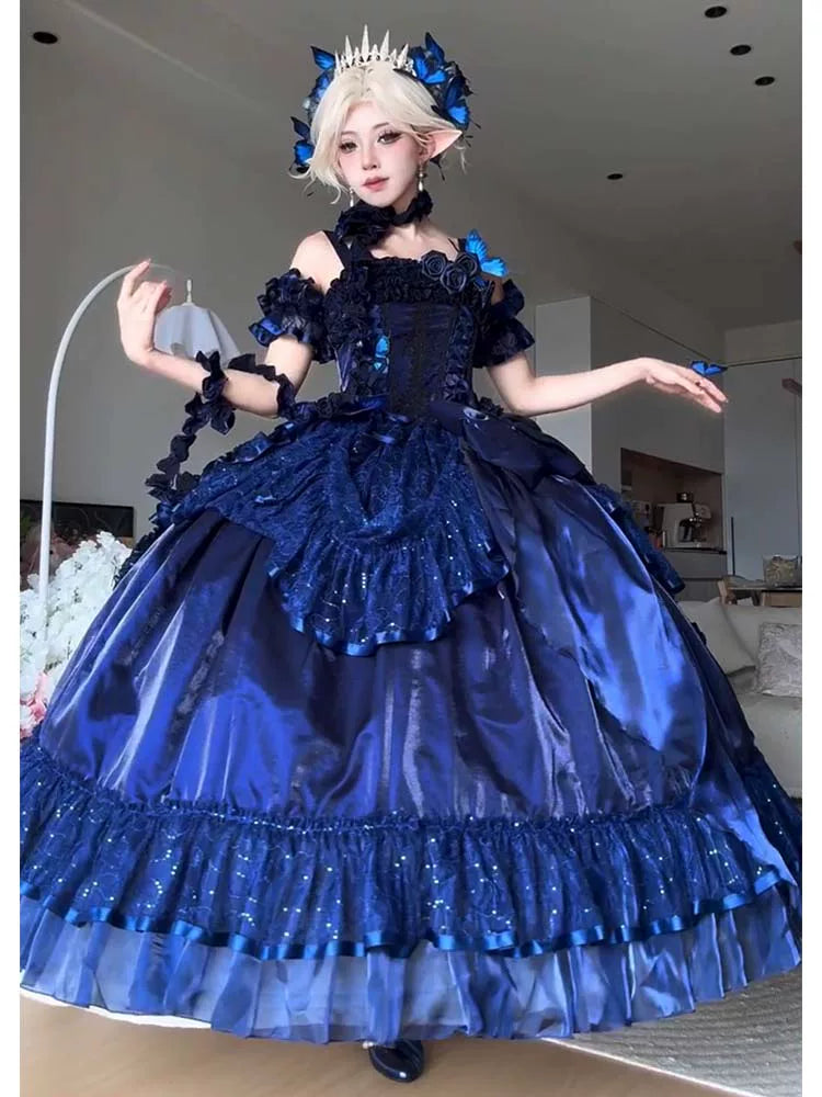 Blue Lolita ball gown paired with matching petticoat for full volume