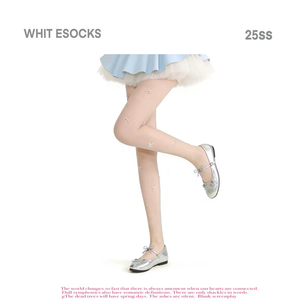 Sheer tights with pink bow accent, one size