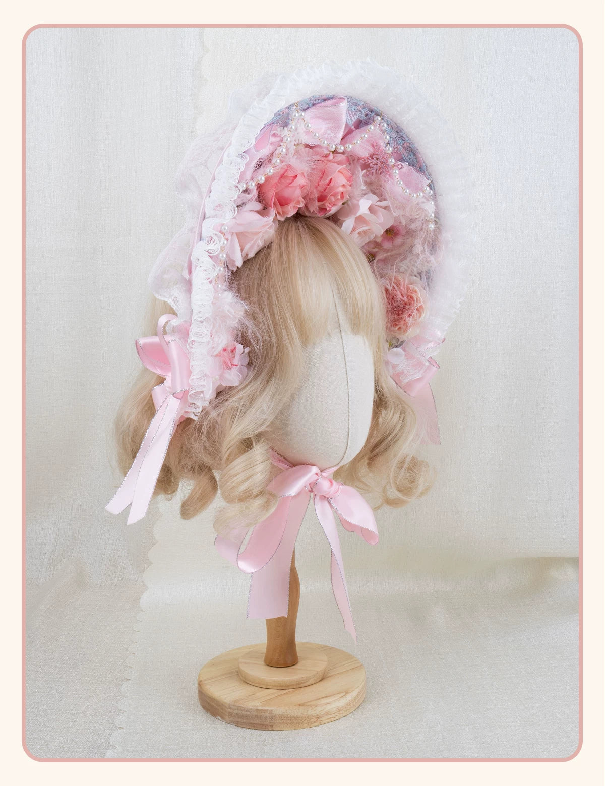 Stardust Rose - Pearl Rose Garden - Bonnet-Style Flat Hat with Rose Florals