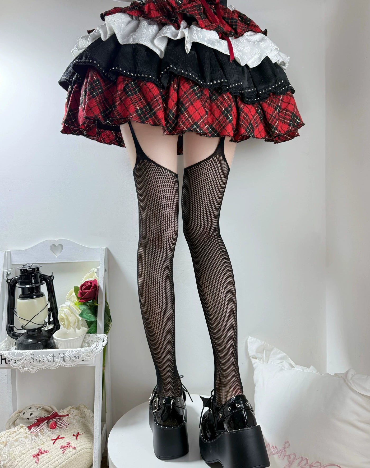 Fantasy Doll - Dark Cross - Fishnet Tights with Large Cross Motifs