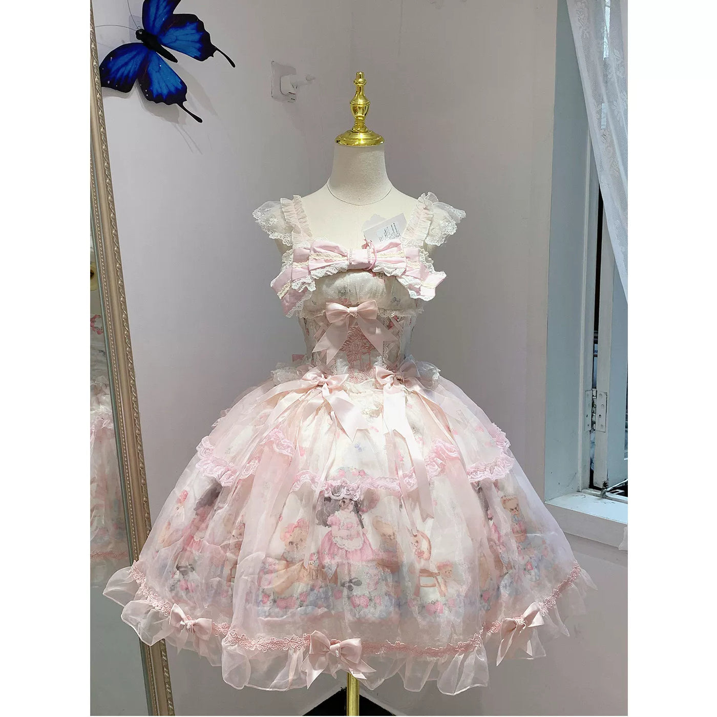 Creamy - Berry Cute - Bear Print Lolita Dress Set with Train