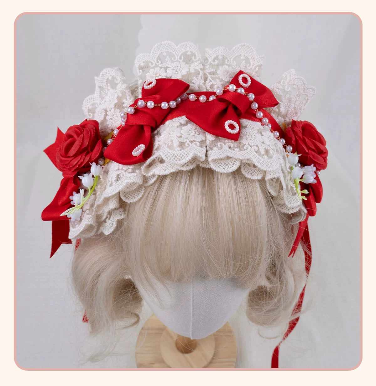 Stardust Rose - Rose Heart - Lace Headband with Rose and Heart Details