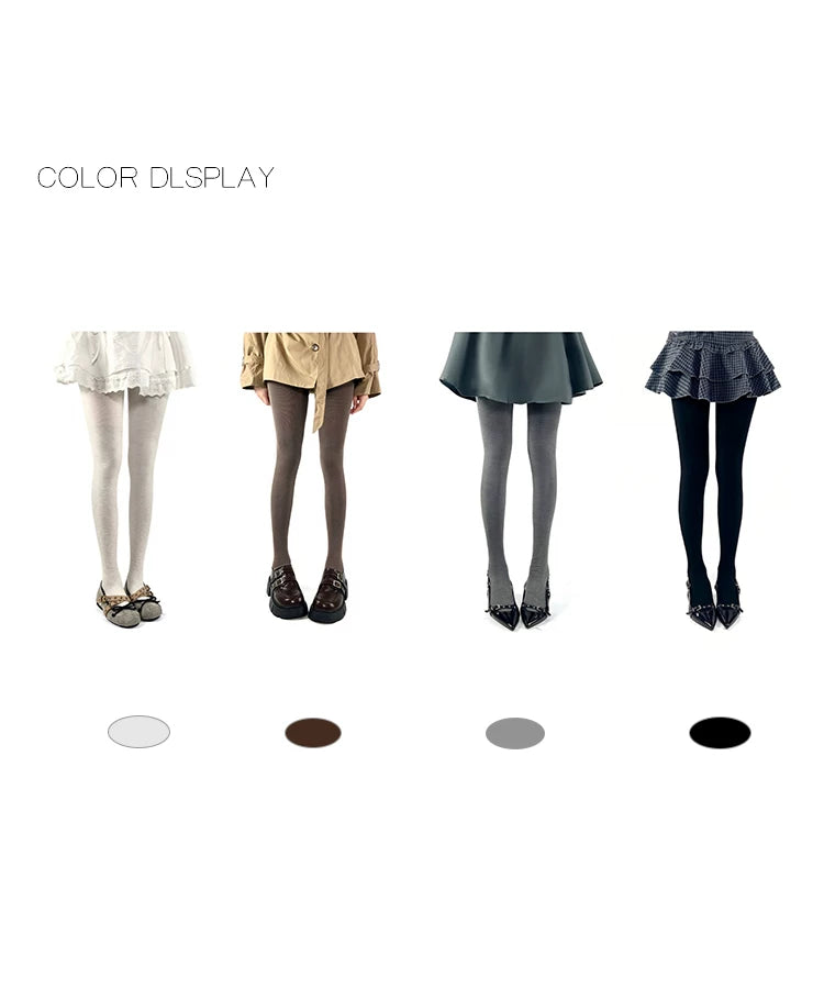 White Socks - Vertical Stripe - Tights with Fine Vertical Texture