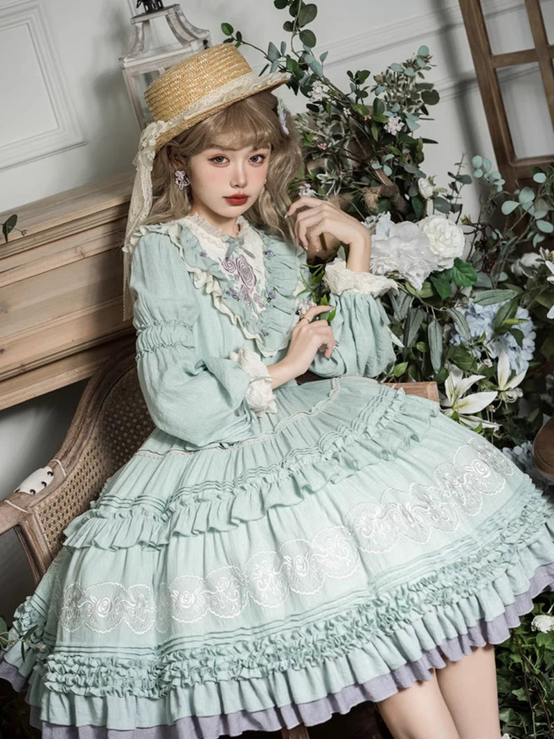 Yueele - Sage Lavender - Plus-Size Sweet Lolita OP Dress - detail view 4