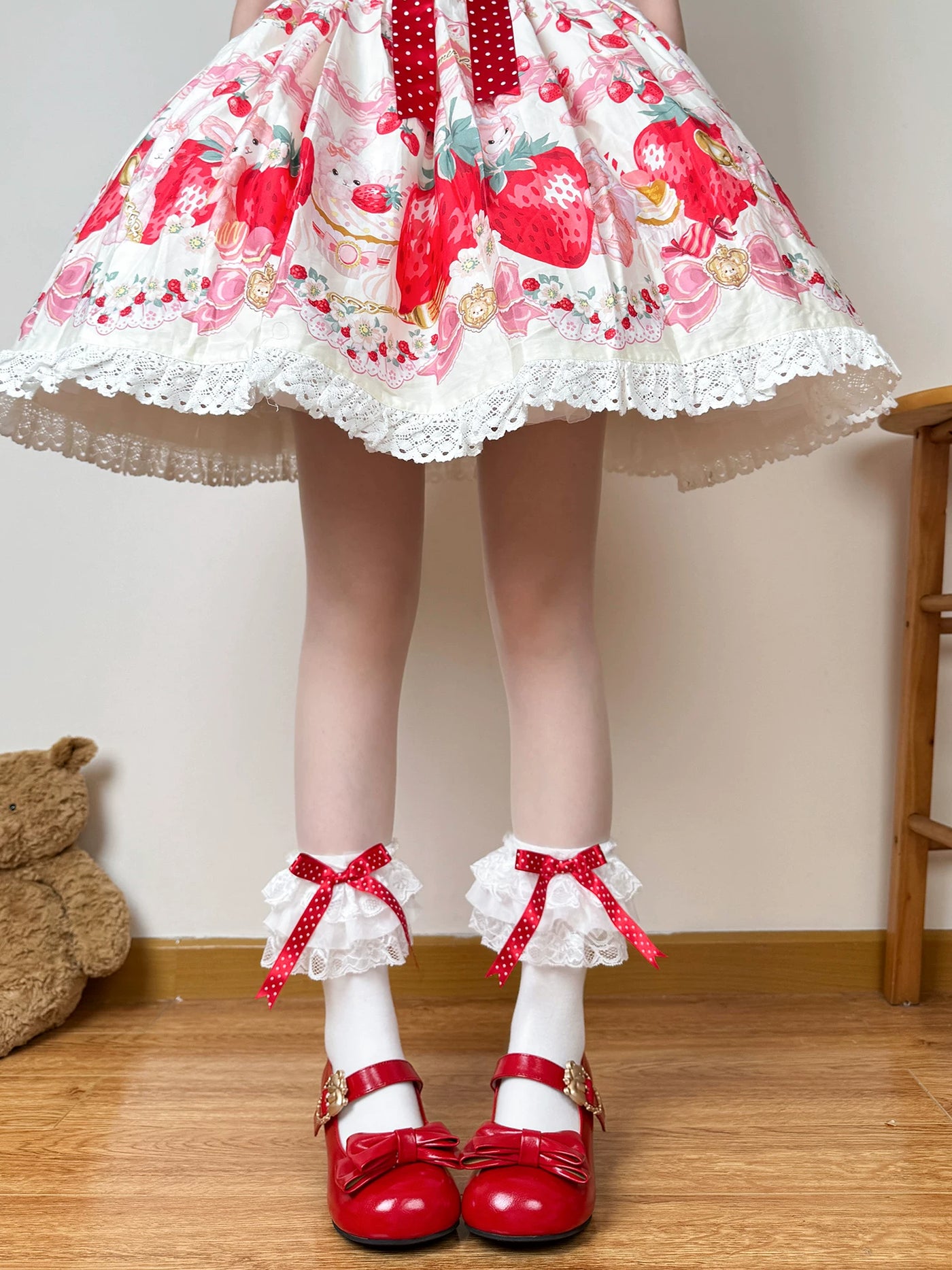 Chubby Bear Tales - Ballet Doll - White Socks with Polka-Dot Bow