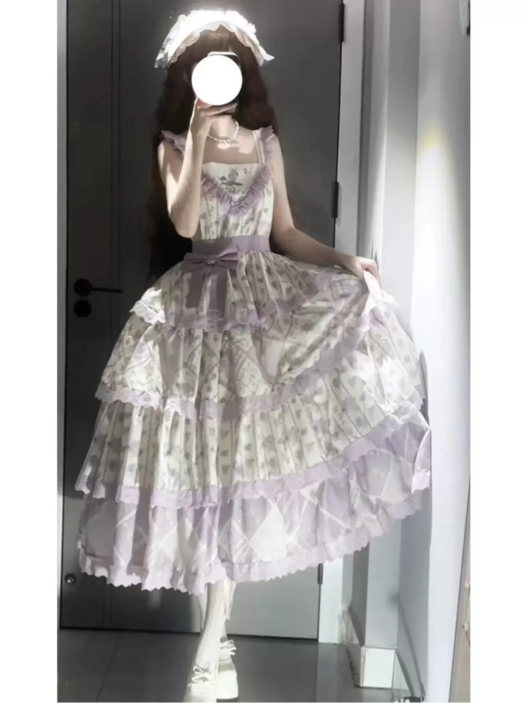 Creamy - Purple Garden - Purple JSK dress with a printed tiered skirt
