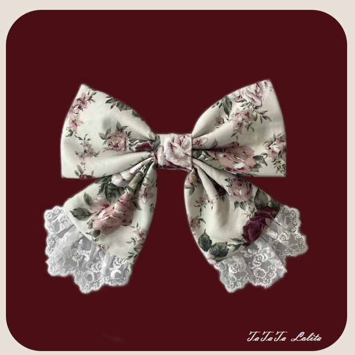 Tata Long Ear - Burgundy Roses - JSK Dress with Pale Rose Print and Tiered Ruffles - option image