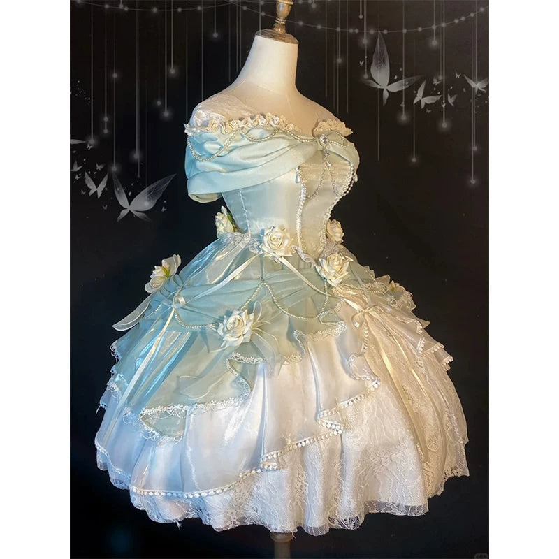 Flora Muse - Rose Encounter - Long green off-shoulder ballgown Lolita