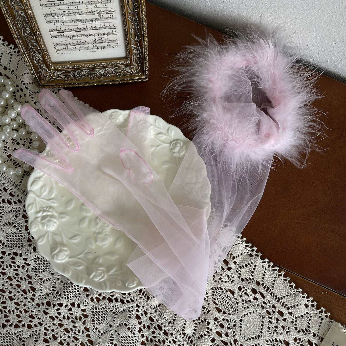 Sock Noble - Feather Veil - Sheer Five-Finger Long Gloves