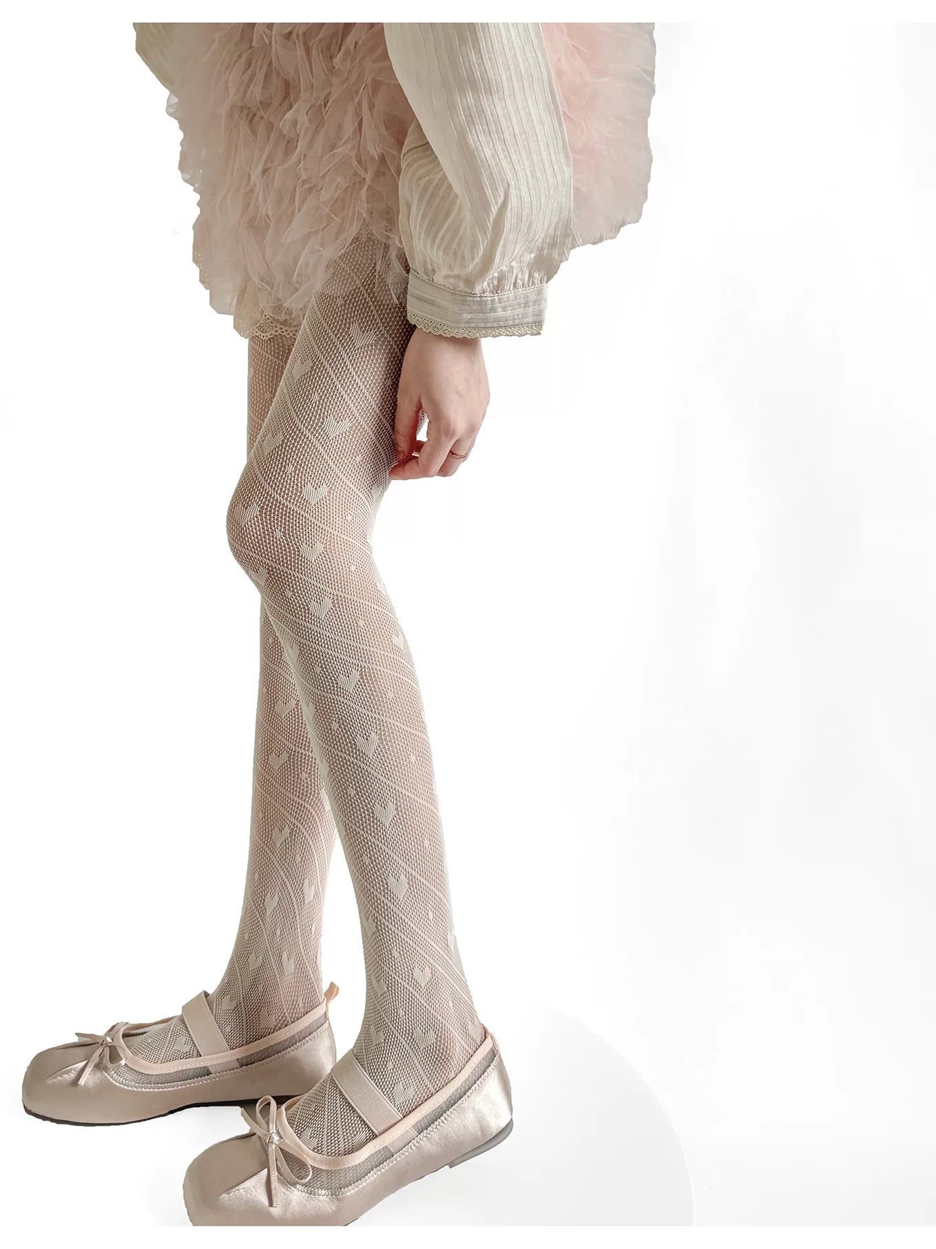 Fantasy Doll - Ballet Hearts - Fishnet Tights with a Diagonal Heart Pattern