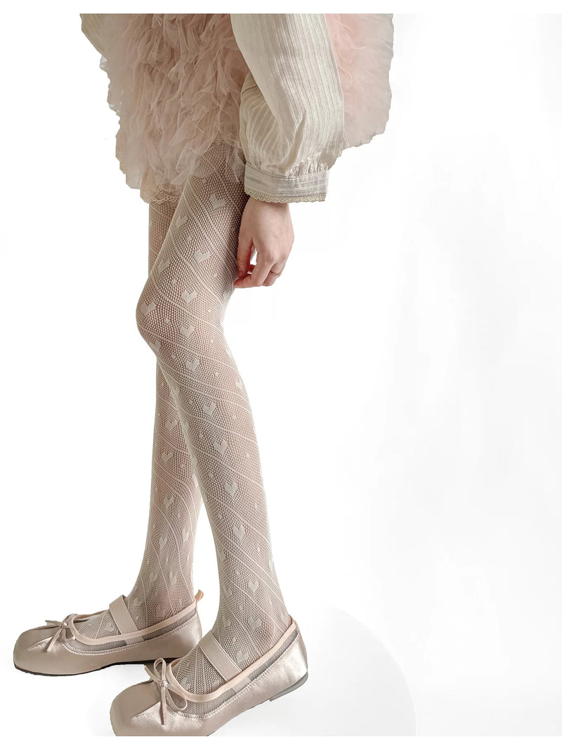 Fantasy Doll - Ballet Hearts - Fishnet Tights with a Diagonal Heart Pattern