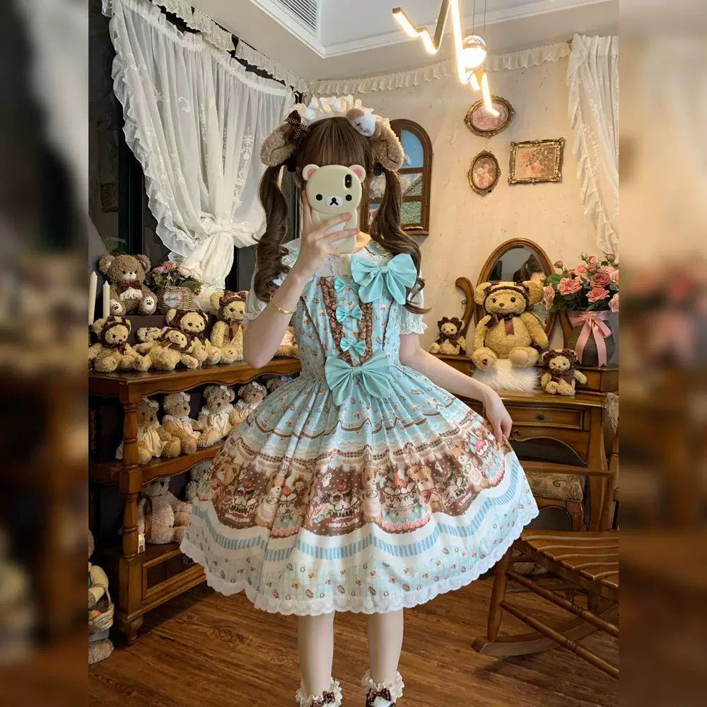 Sweetheart Dream Machine - Mint Chocolate - Mint JSK Dress with Illustrated Print and Bow