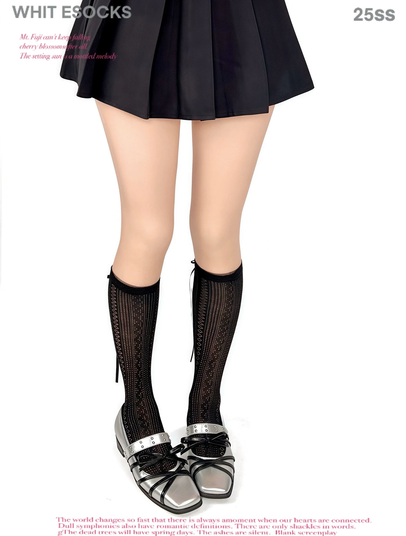 White Socks - Ballet Openwork - Patterned Openwork Mid-Calf Socks