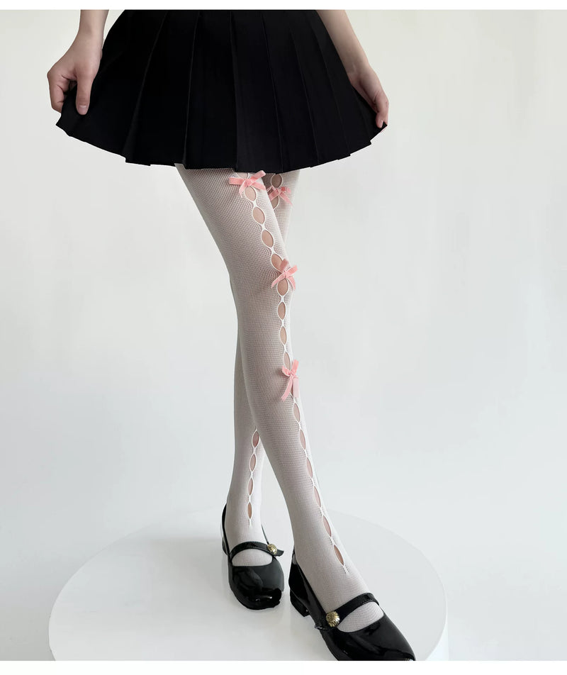 Fantasy Doll - Bow Cutout - Mesh tights with bow or flower accents