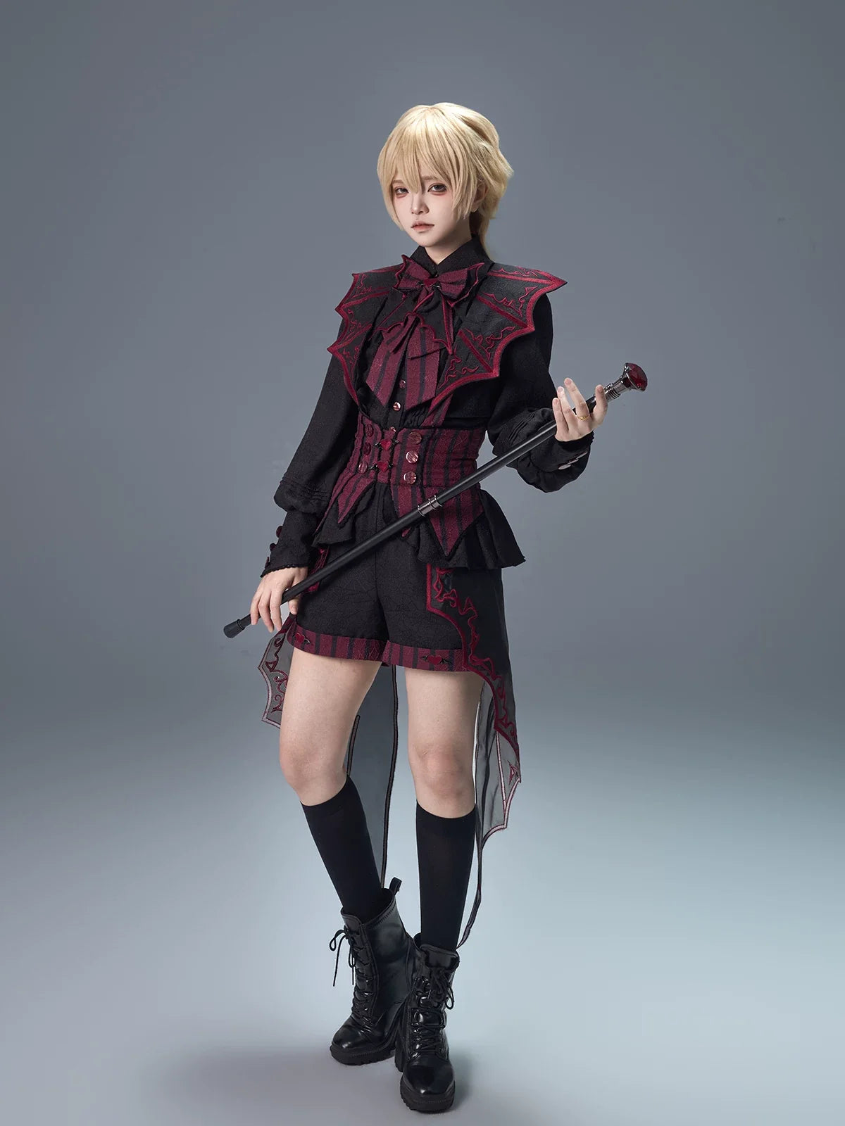 Letters from Unknown Star - Devil's Convention - Ouji Lolita blouse and suspender shorts with bat-trailing panels - product detail 12
