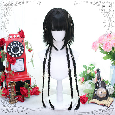 Dalao Home - Moon Night - Lolita Highlights Bang Short Wigs Black(braid)