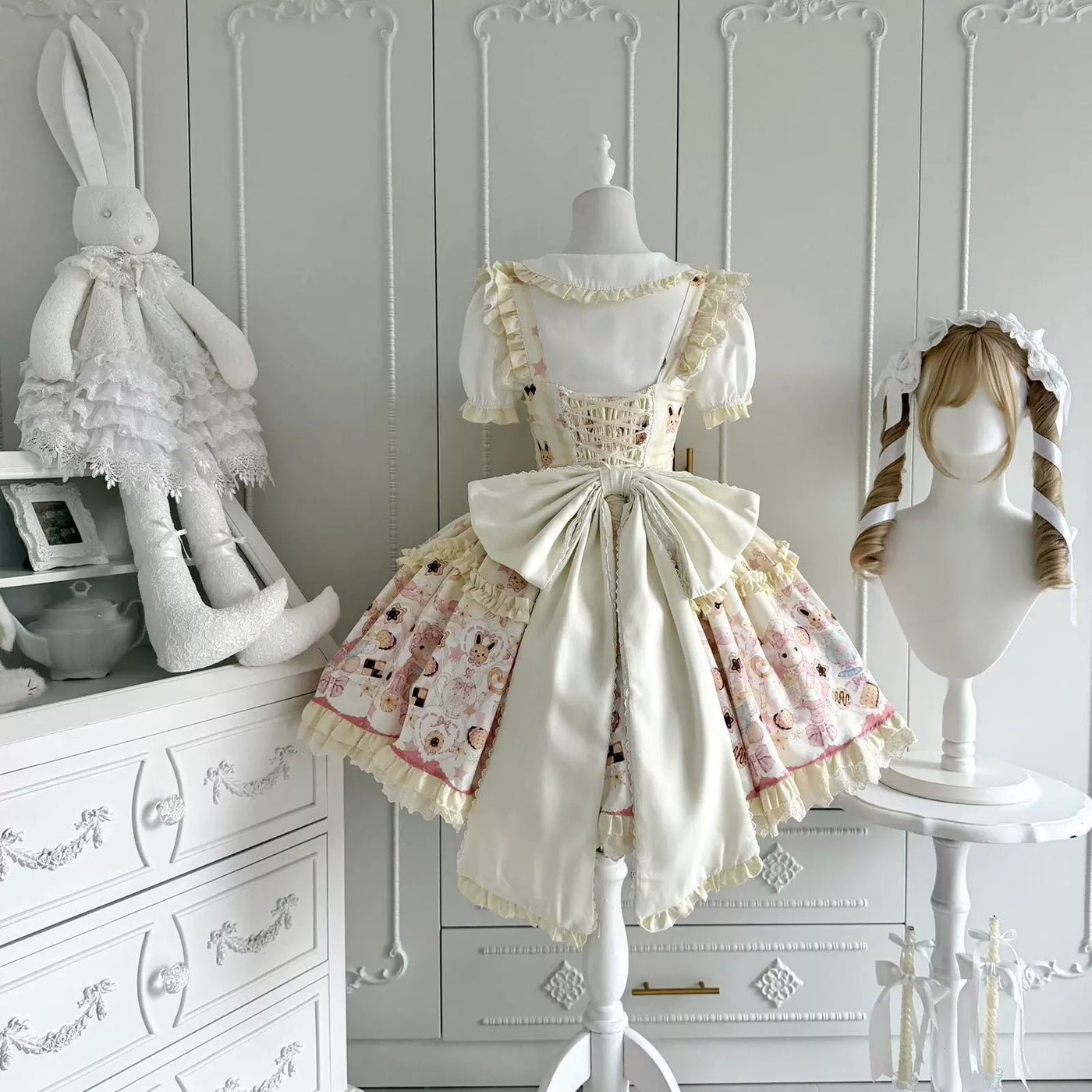 Sweetheart Dream Machine - Rabbit Cake - Milky Pink or Milky Yellow JSK with Rabbit and Cake Motifs
