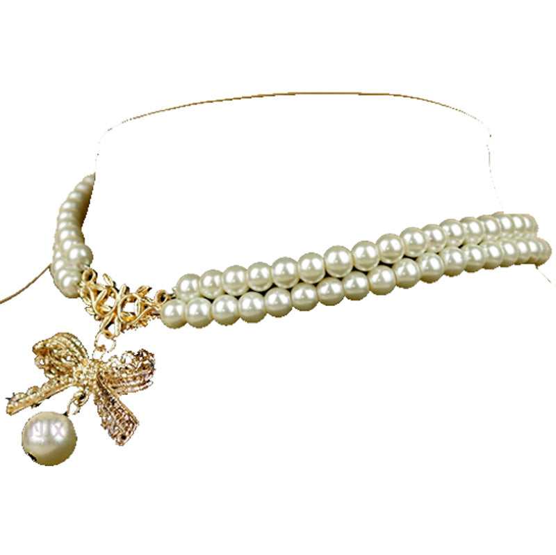 Rose of Sharon - Pearl Chain Lace Bow Lolita Kawaii - Necklace Neckwear