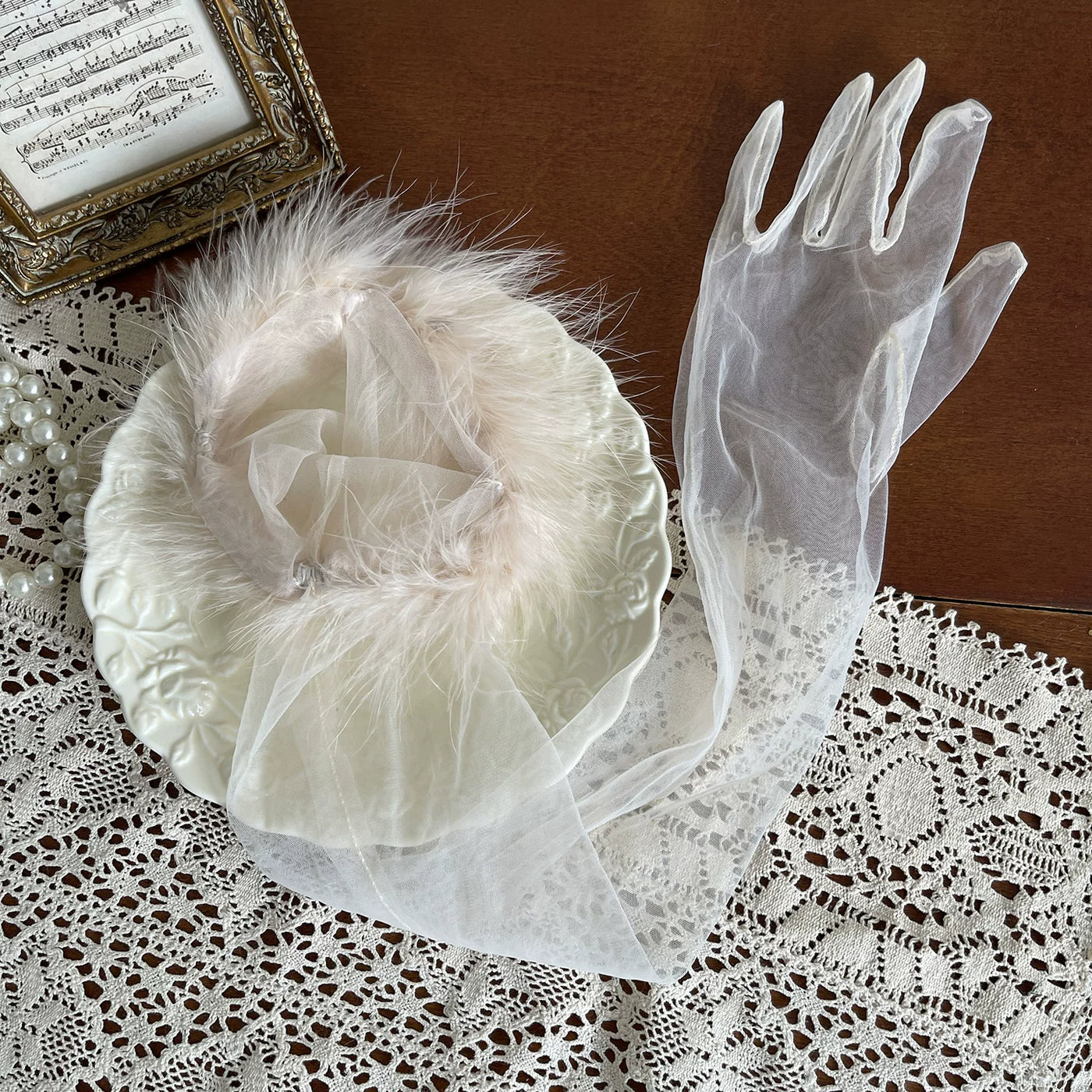 Sock Noble - Feather Veil - Sheer Five-Finger Long Gloves
