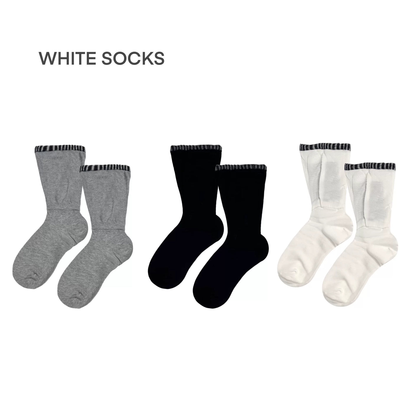 White Socks - Monochrome Stripe - Mid-Calf Slouch Socks with a Faux-Layered Finish