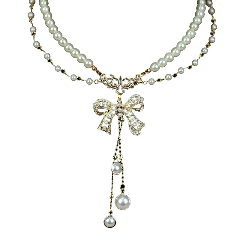 Rose of Sharon - Classic Artificial Pearl Necklace - Butterfly Pendant Neckwear
