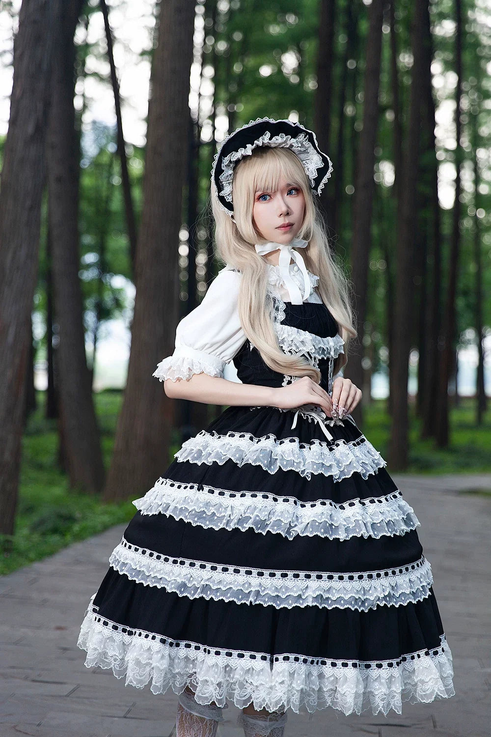 Infanta - Mirror Doll - Old School Lolita Tiered Hem JSK with Polka Dot Lace