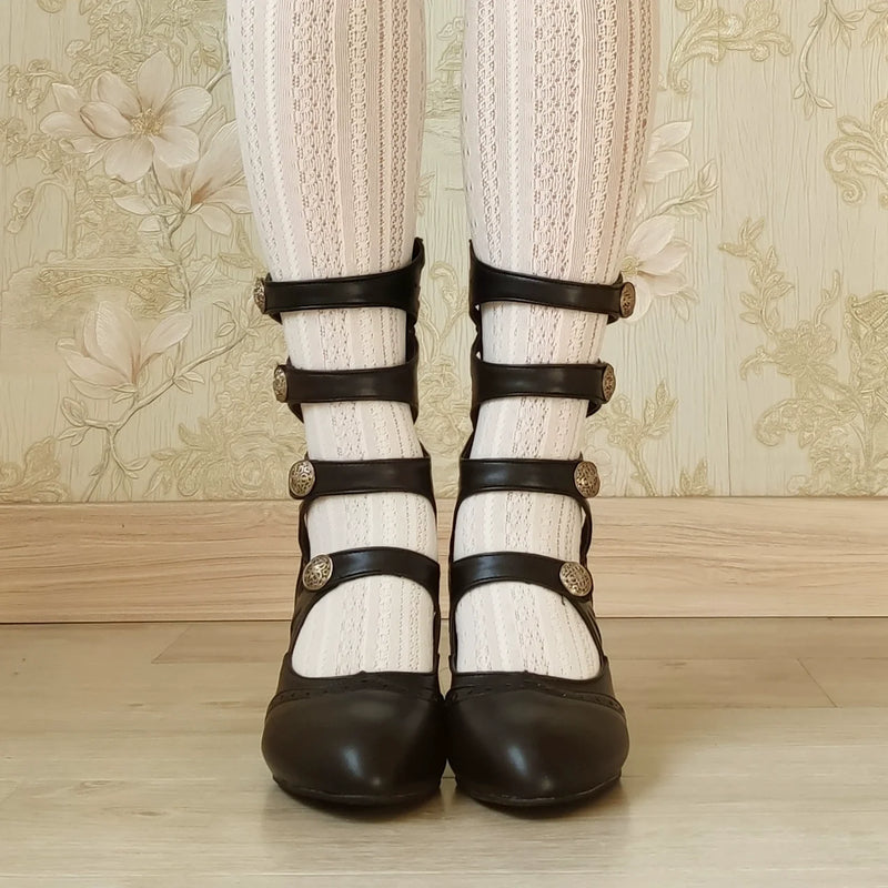 Sentaro - Floral Carved - Vintage Lolita Shoes Mary Jane Hollow-out Ankle Boots