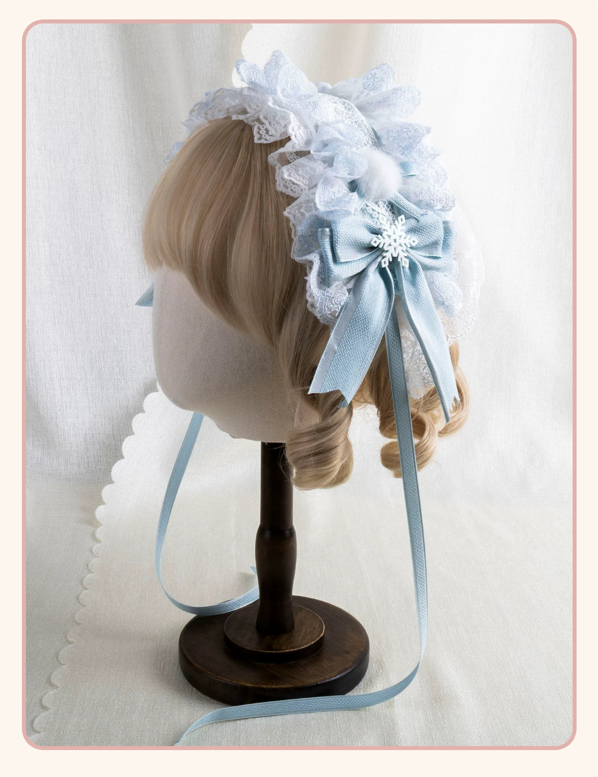 Stardust Rose - Christmas Lace - Lace Headwear with Layered Blue Bows