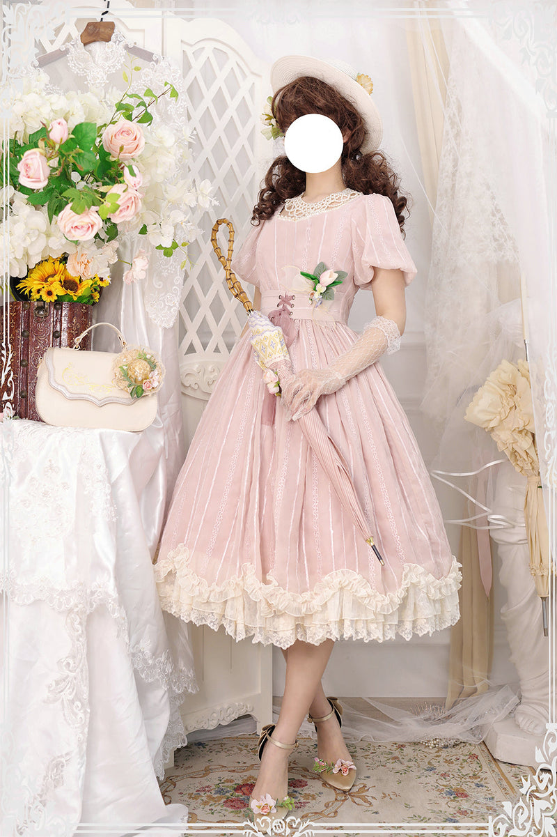 Tulip - Classic Lolita OP Dress Short Sleeve Dress Multicolors XS Pink without Lace on the chest