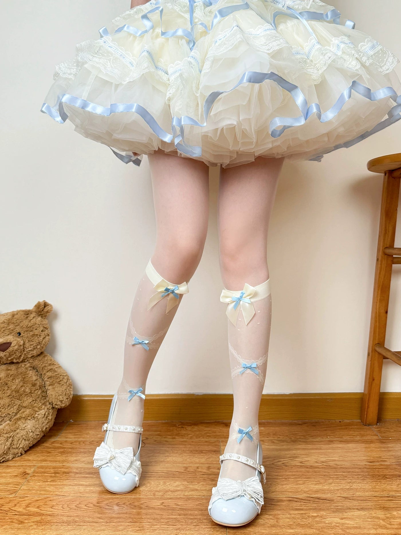Chubby Bear Tales - Love Letter Ballet - Mid-Calf Socks with Lace and Bow Details