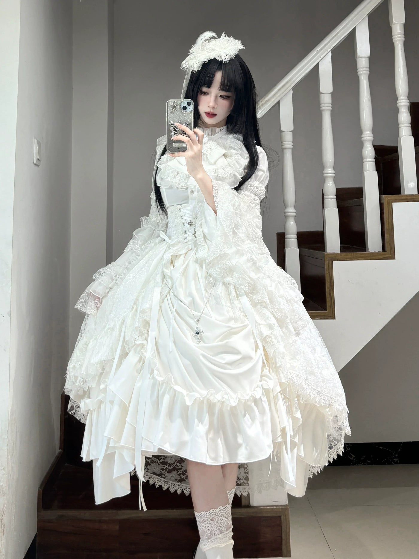 Nightingale Girl - Eternal Taboo - Gothic Lolita Skirt with Princess Sleeve Blouse