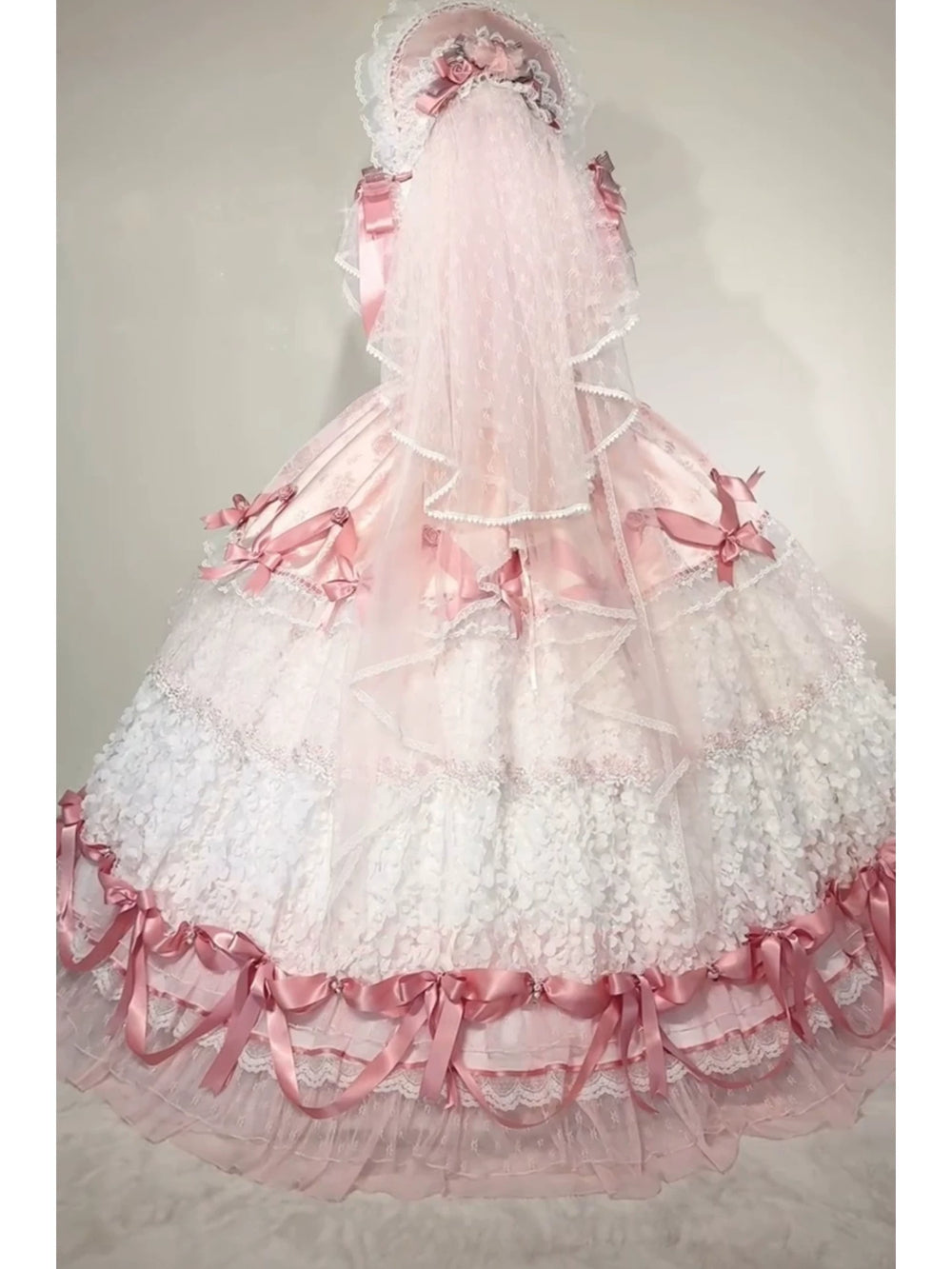 Emoji Dream - Sweet Lolita Formal Gown - Pink tiered lace Sweet