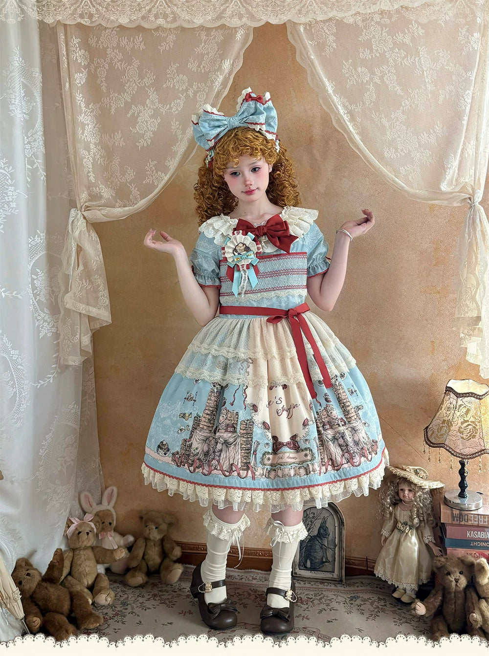 DayRabbit - Muffin Postman - Blue or Beige OP and Pinafore Dresses with Detachable Bows