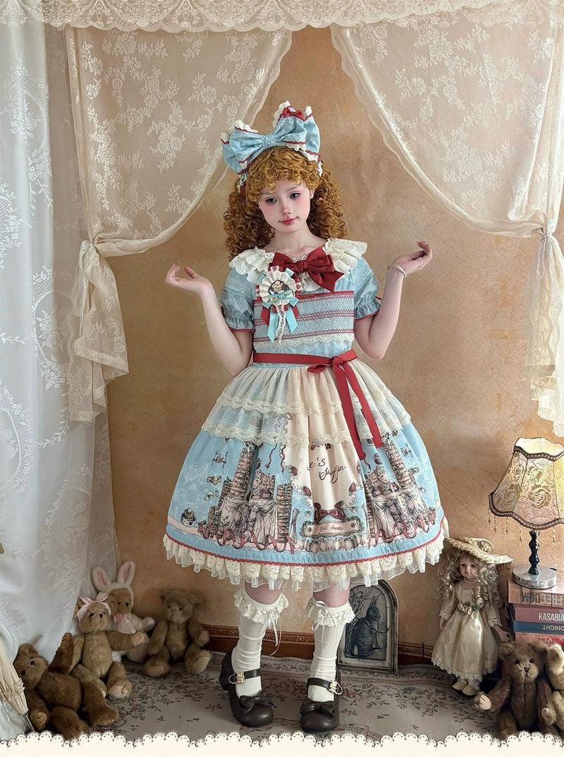 DayRabbit - Muffin Postman - Blue or Beige OP and Pinafore Dresses with Detachable Bows