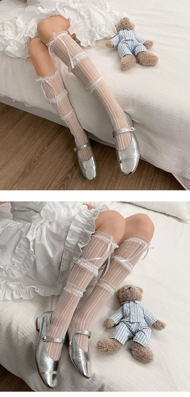 Sock Noble - Three-Tier Lace - Mid-Calf Socks with Ruffled Lace Bands