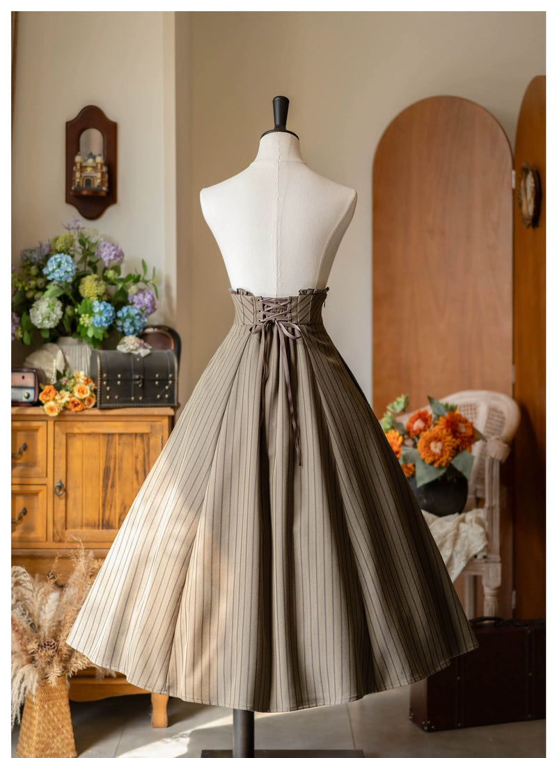 Forest Wardrobe - Forest Log - Classic Lolita Fishbone Striped Skirt, Side Pockets