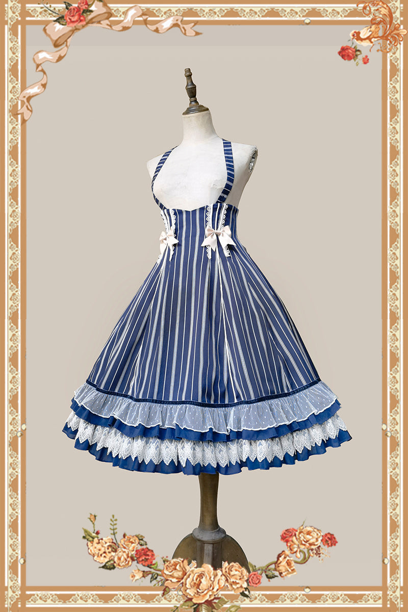 Infanta - Elegant Lolita Stripe High-waist - Jumper Dress Set and Cape SK Skirt