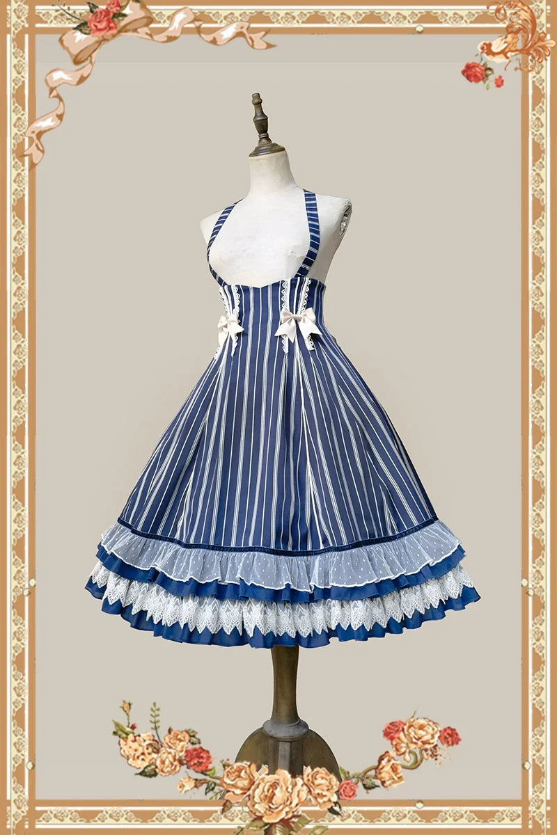 Infanta - Elegant Lolita Stripe High-waist - Jumper Dress Set and Cape SK Skirt