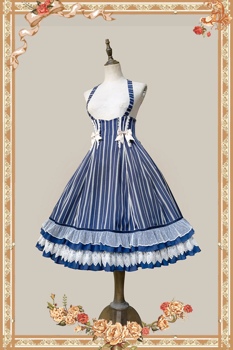Infanta - Eternal Crest - Striped High-Waist Halter Skirt