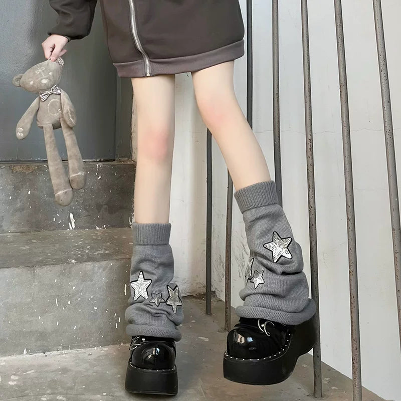 Floral Milk Cat - Star Slouch - Knit star leg warmers in black, milk white or gray