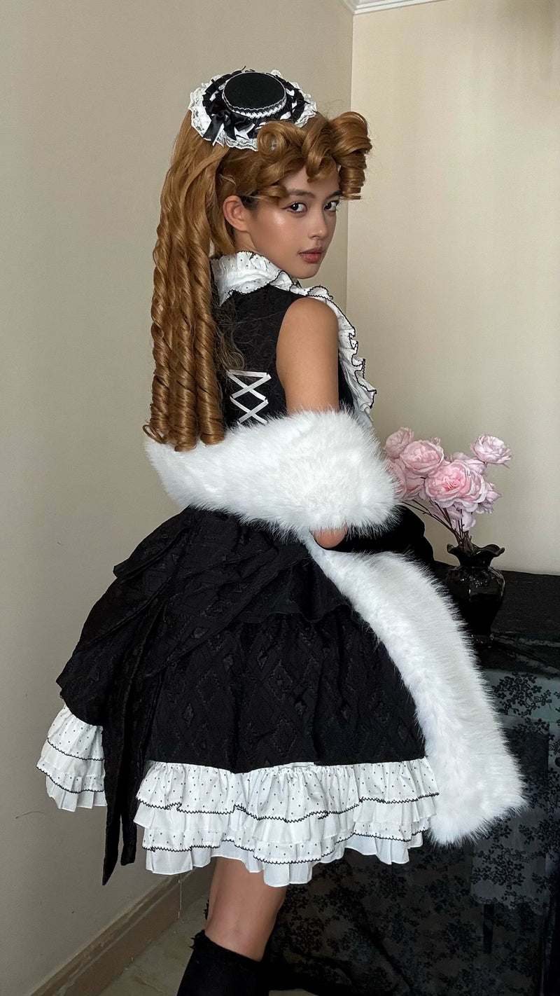 Alice - Black Heiress - Black One-Piece Dress with White Ruffle Collar
