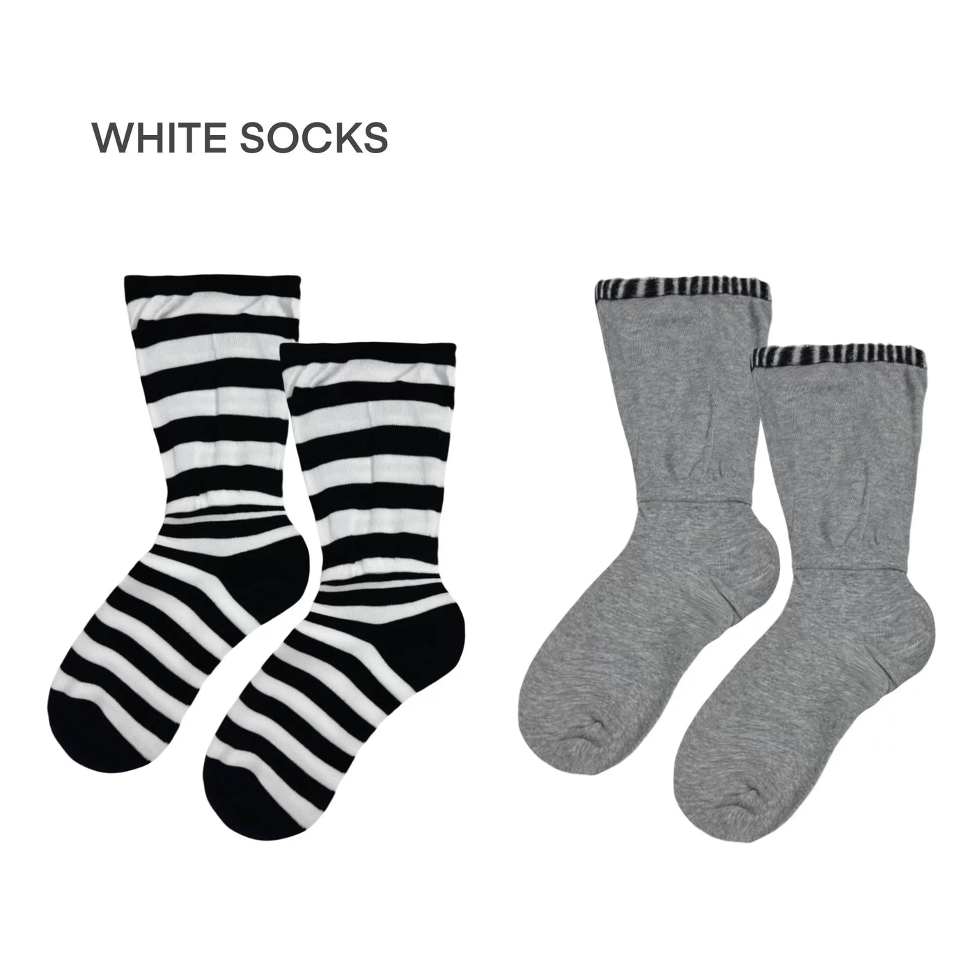 White Socks - Monochrome Stripe - Mid-Calf Slouch Socks with a Faux-Layered Finish