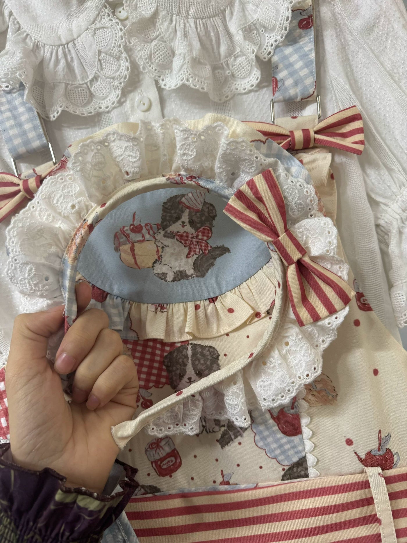 GZYRZ - Border Collie Cherry - Cream Suspender JSK with Cherry and Border Collie Print