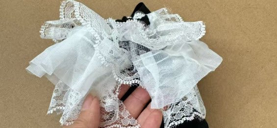 Fantasy Doll - Musical Note - Socks with Black Lace Ruffle Cuffs