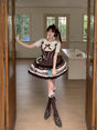 (Short-sleeve complete set) Short-sleeve inner layer + brown suspender dress (mini top hat included) / S
