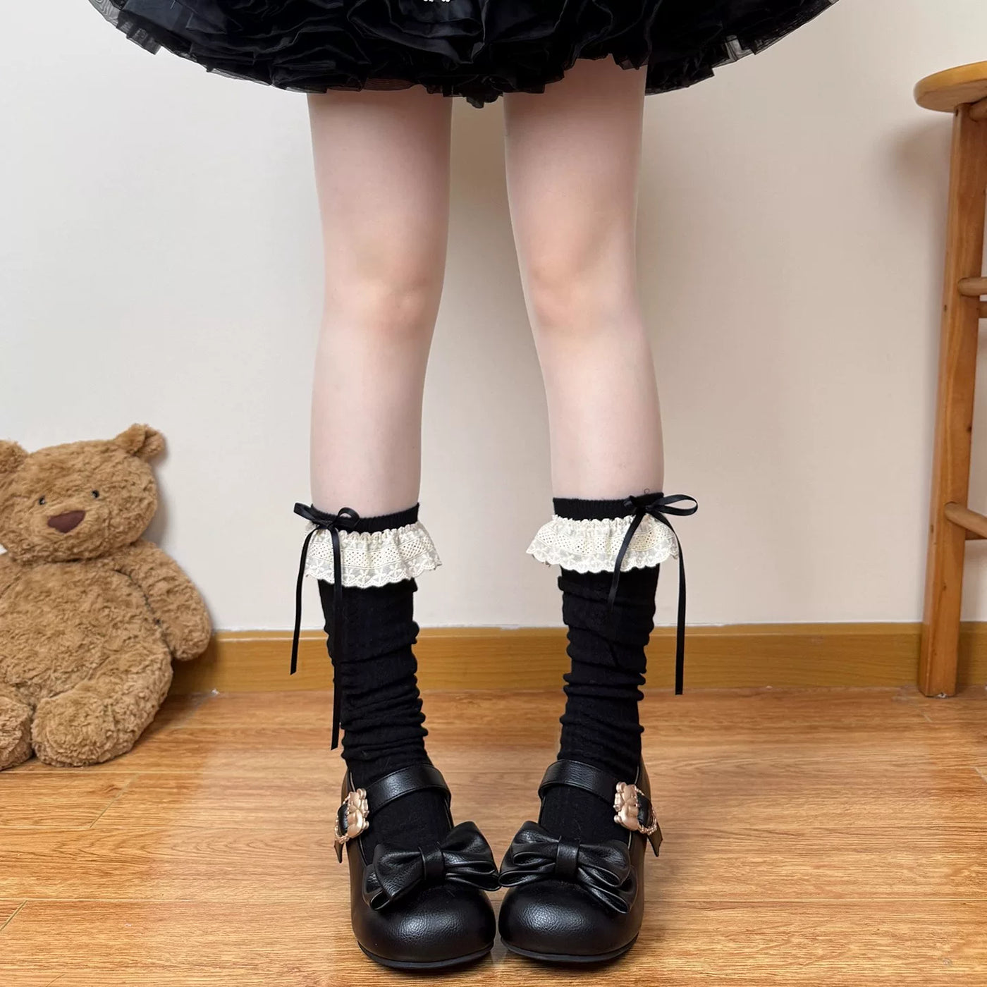Chubby Bear Tales - Antique Doll - Calf Socks with Stacked Lace Ruffles