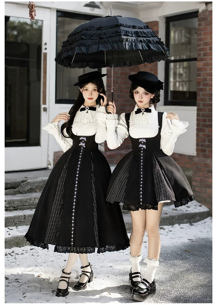 With PUJI - Monochrome Sonata - Classic Lolita Bust-supporting JSK Set, Piano Inspired