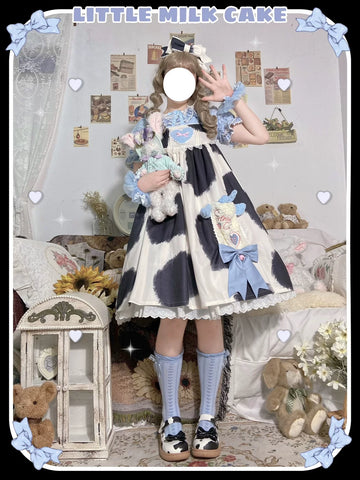 Tata Long Ear - Little Milk Cake Cow Print - JSK dress with a cow-print pattern