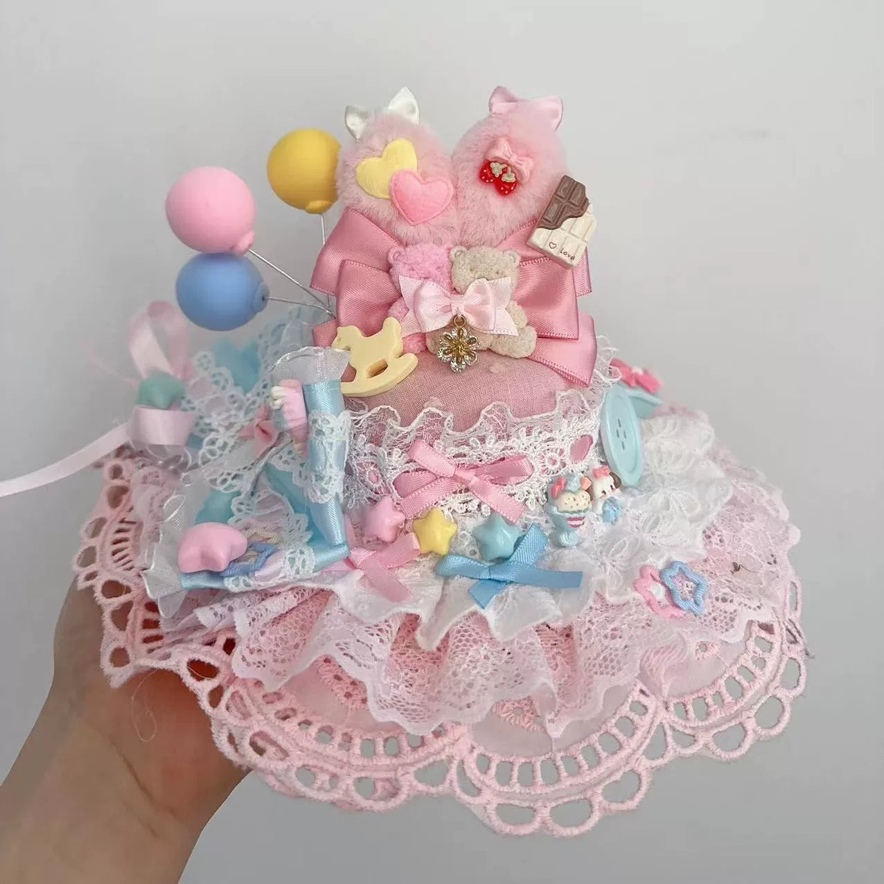 Golden Pikaka - Spring Day Paradise - Pastel Mini Hat with Layered Lace