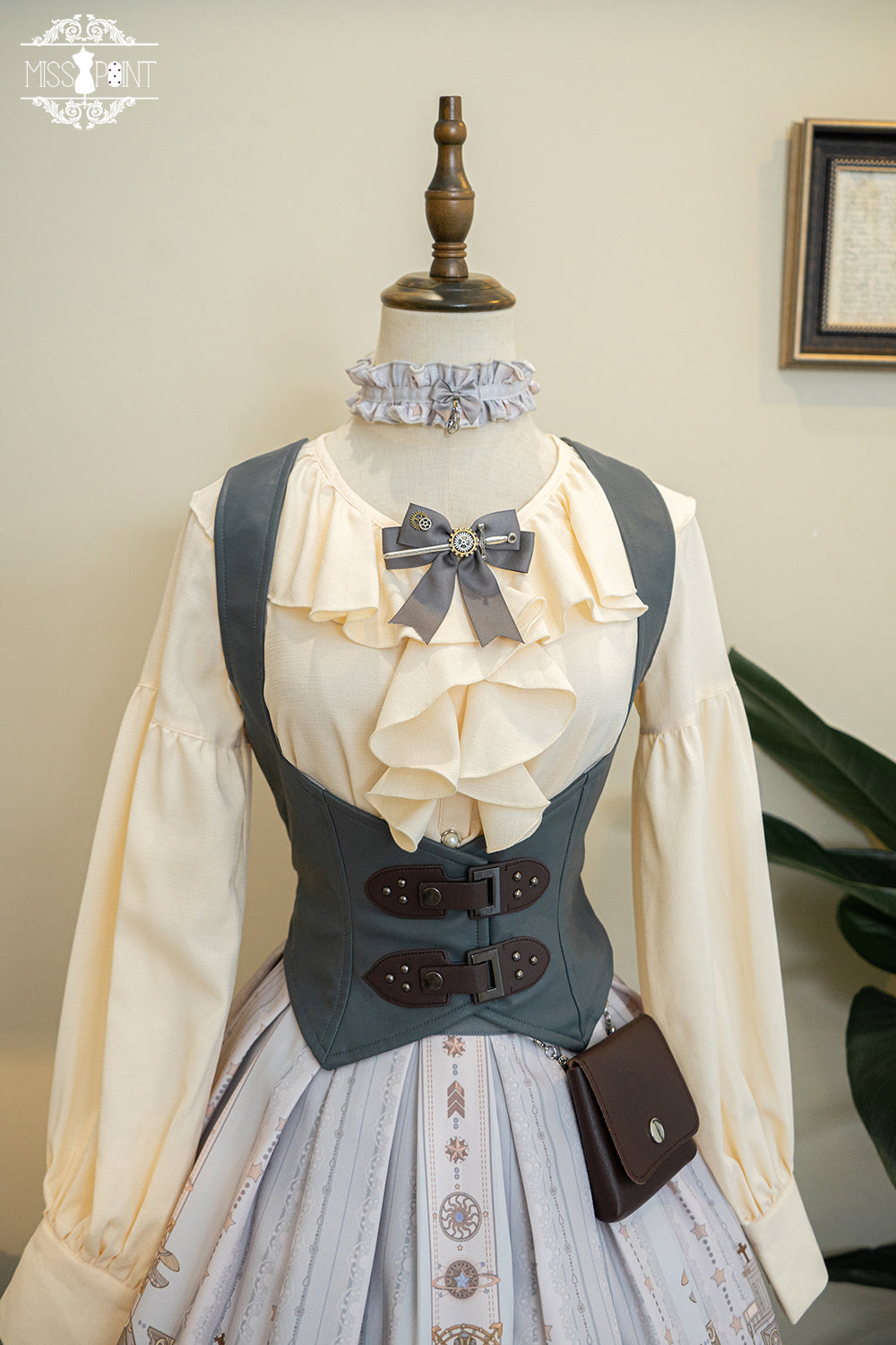 Demon Hunter's Diary - Gothic Lolita PU Leather Vest XS Grey Vest Only